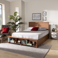 Baxton Studio Tamsin-Ash Walnut-Full Tamsin Modern Transitional Ash Walnut Brown Finished Wood Full Size 4-Drawer Platform Storage Bed with Built-In Shelves